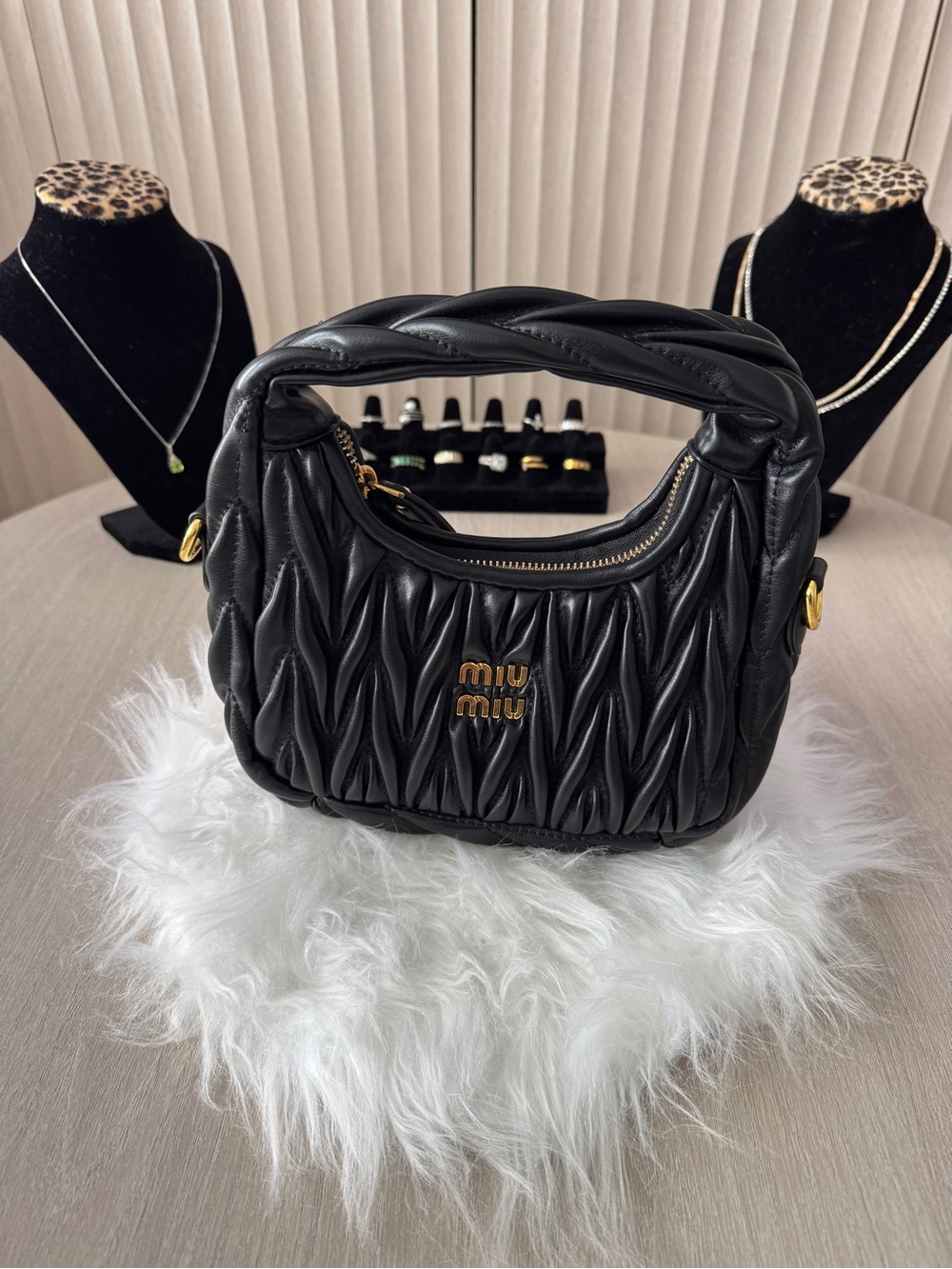 Miu Miu Black Matelassé Top-Handle Shoulder Bag